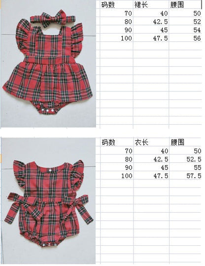 Infant Toddler Summer Stripes Flounced Sleeve Dress Girls' Christmas Plaid Romper
