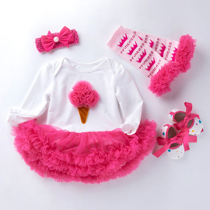 Infant Long Sleeve Cotton Rose Red For Girl Yarn Dress