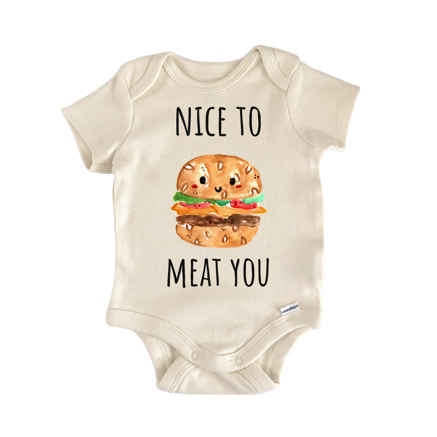 Nice To Meet You Burger Hamburger Baby Gift Baby Bodysuit