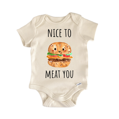 Nice To Meet You Burger Hamburger Baby Gift Baby Bodysuit