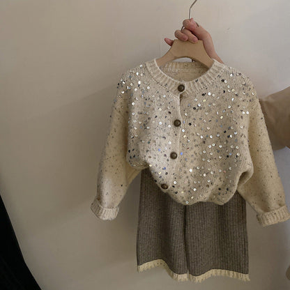 Girls Sequins Fashionable All-match Wide-leg Pants