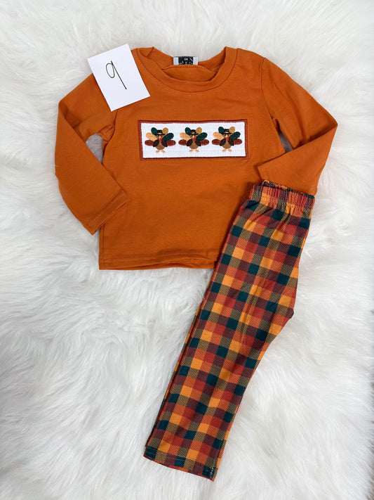 12 Months Fall Plaid Boy’s Thanksgiving Set (#9) (FINAL SALE)