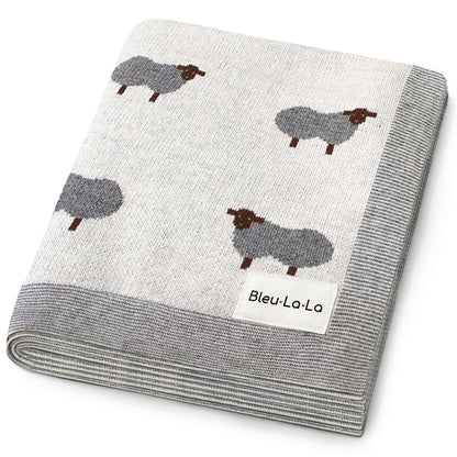 Sheep Knit Receiving Baby Blanket