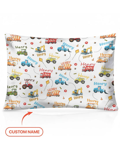 Construction Vehicles Custom Name Bamboo Pillow Case