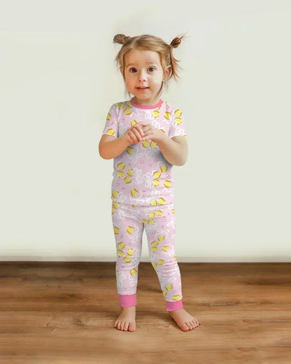 Softball Cherry Mom And Girl Matching Bamboo Two Piece Short Sleeve Pajama Set