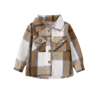 Medium And Large Children's Fleece Plaid Shirt T-shirt Casual