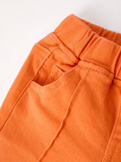 Orange Flared Elastic Jeans