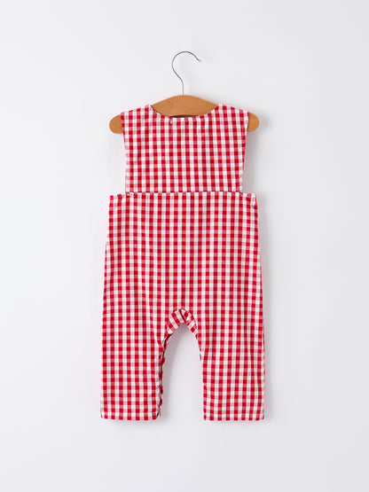 Christmas Smocking Embroidered Christmas Tree Plaid Plaid Baby Boy Romper