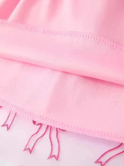 Spring and Summer Pink Tulle Bow Party Dress for Girls