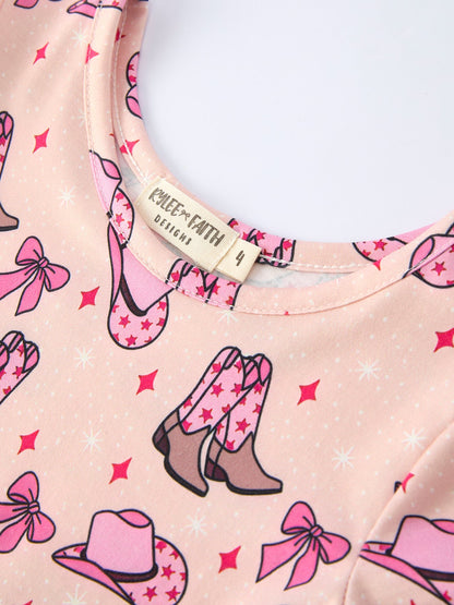 Western Print Girl Short Sleeve Dress