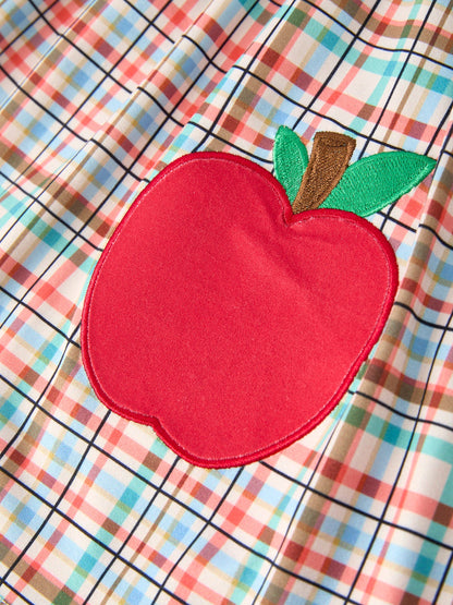 Back to School Plaid Girls Dress Apple Applique Peter Pan Collar