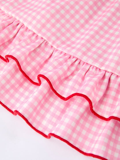 4th of July Plaid Girls Dress Bow Ruffle