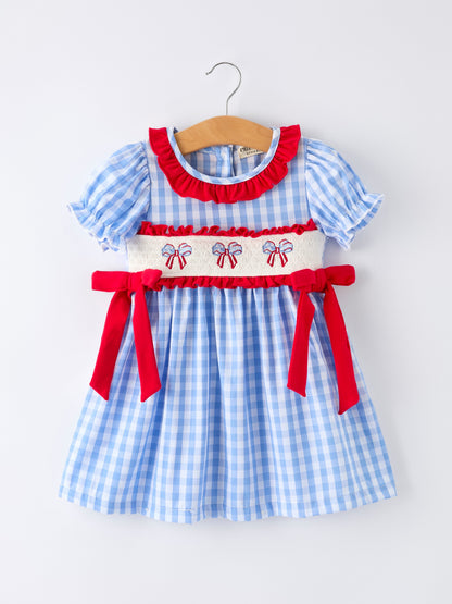4th of July Plaid Girls Smocked Toddler Girl Dress