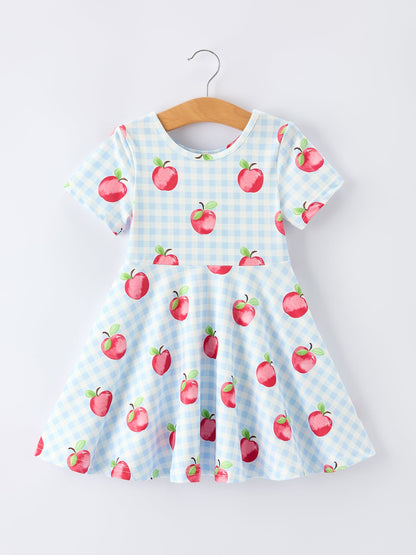 Back to School Apple Plaid Girls Dress Short Sleeve