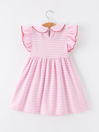 Girls Back To School Apple Applique Twirl Dress Ruffle Petal Collar