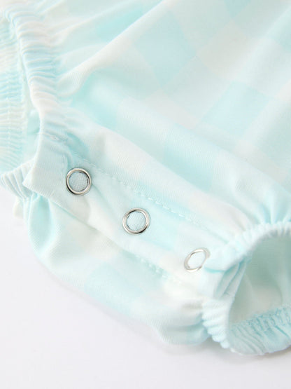 Spring Plaid Bow Girls Romper Smocked Petals Collar Puff Sleeve