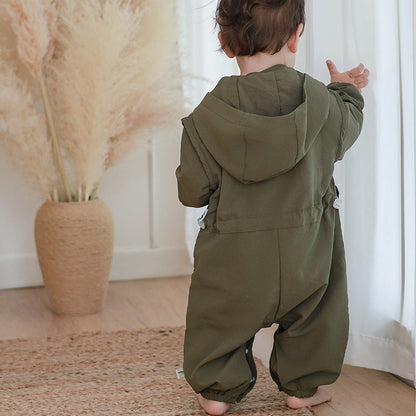 New Boys And Girls Hooded Work Clothes Jumpsuit Western Style Romper
