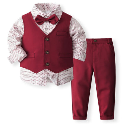 Boy's Waistcoat Suit Spring And Autumn Flower Girl Wedding Clothes Suit