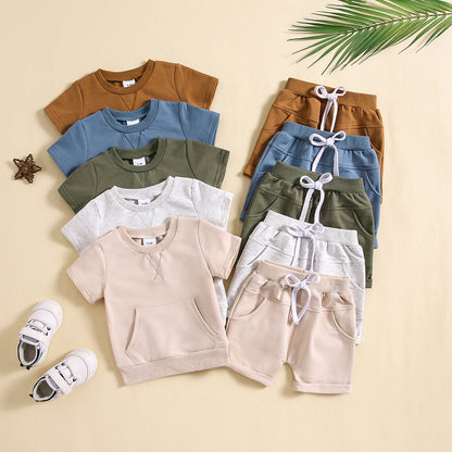 Boys And Girls Alphabet Embroidery Two-piece Suit