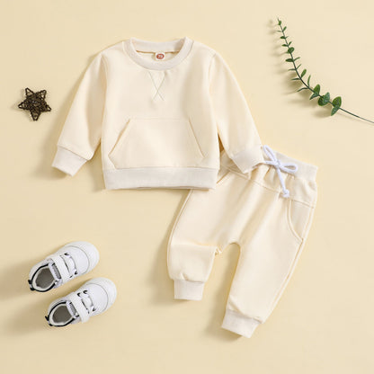 Solid Color Alphabet Embroidery Long-sleeved Sweater And Trousers Two-piece Set