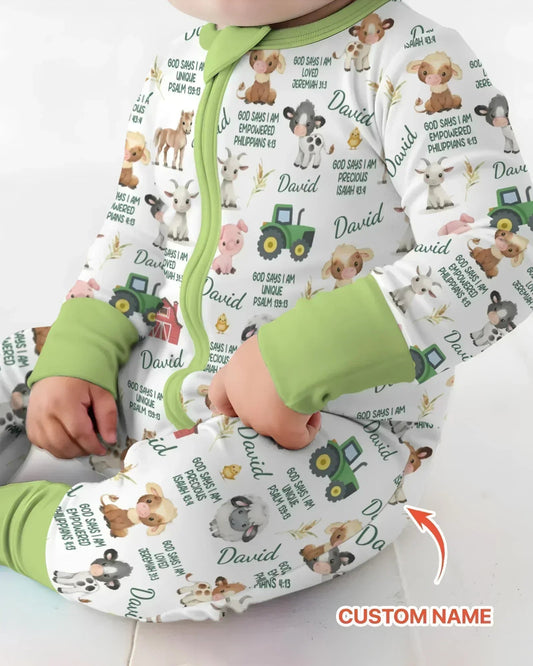 Custom Name God Says I Am Farm Animals Bamboo Convertible Zippy