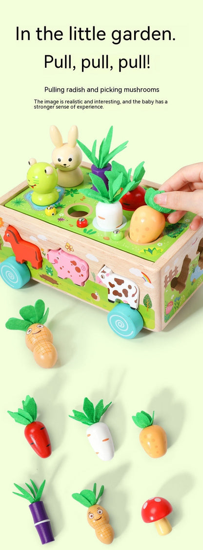 Wooden Farm Animal Car Pulling Radishes Bug Catching Educational Toy