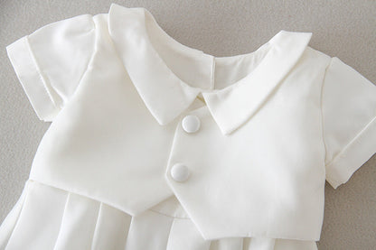 Boy's White Full Moon Full Year Wine Suit With Hat Dress Two-piece Set