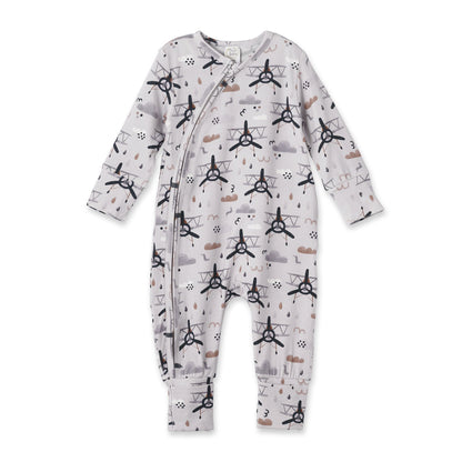 Airplane Zipper Romper -  Bamboo Baby Footie Outfit