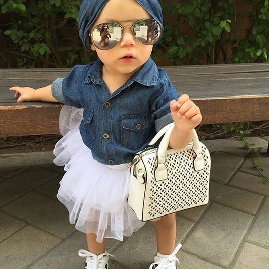Denim jacket three-piece suit