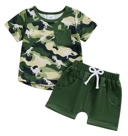 Fashion New Boy Cartoon Dinosaur Printing Suit