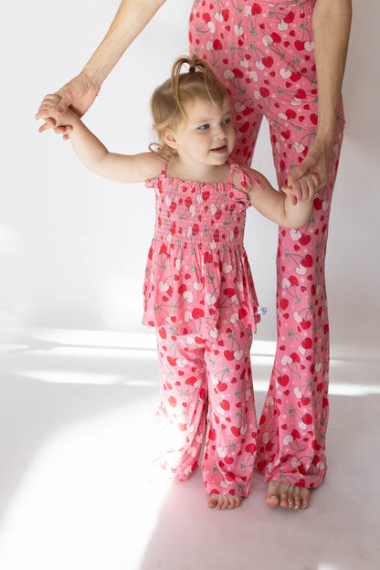 Cherry Hearts Girl's Shirred Pant Set