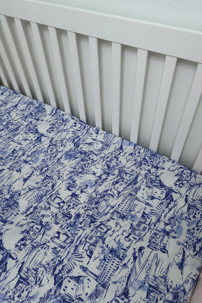 Blue Toile Crib Sheet