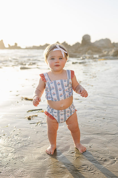 Block Print Floral Ruffle Bikini Set