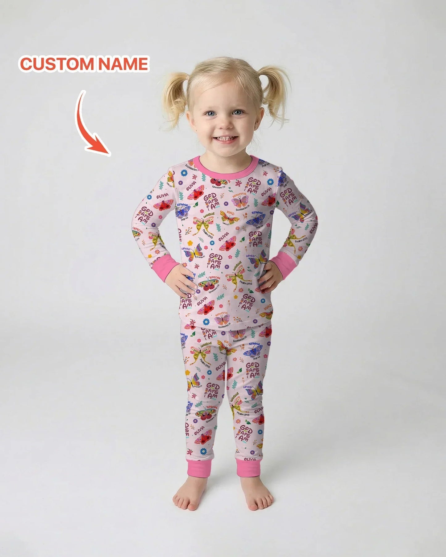 Custom Name God says I am Butterfly Bamboo Two Piece Long Sleeve Pajama Set