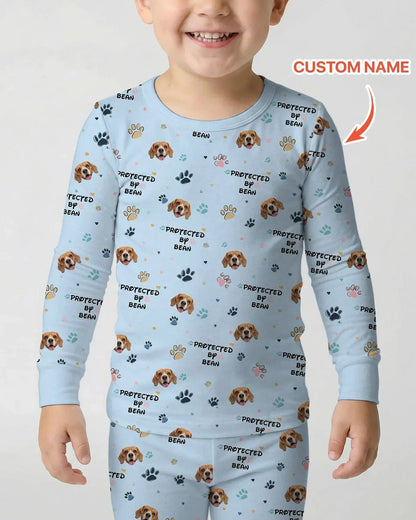 Custom Dogs Photo "Protected By" Bamboo Two Piece Long Sleeve Pajama Set