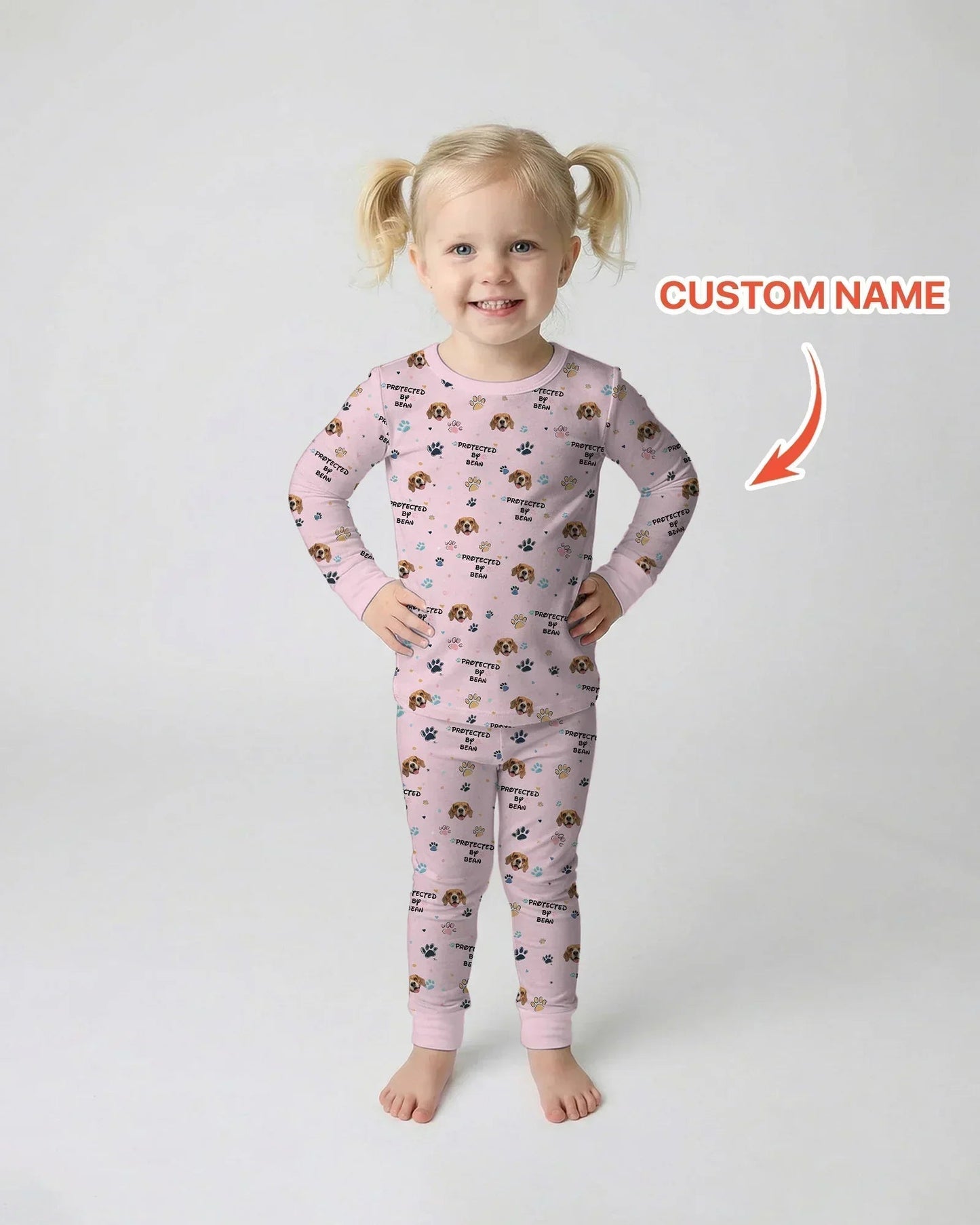 Custom Dogs Photo "Protected By" Bamboo Two Piece Long Sleeve Pajama Set