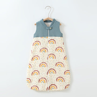 Baby Sleeping Bag Double Layer Patchwork Stand-up Collar Gauze Waistcoat Sleeping Bag