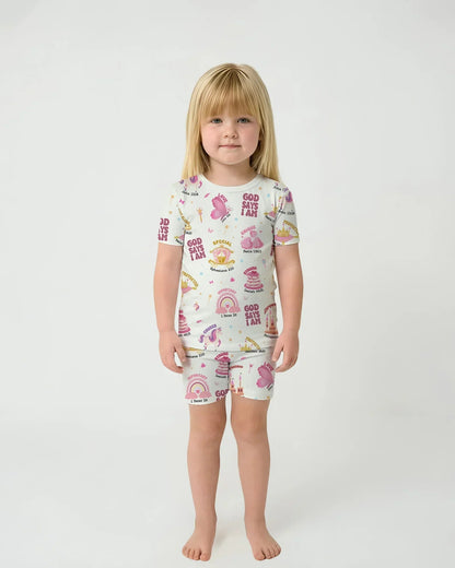 God Says I Am Girl Bamboo Two Piece Short Sleeve Shorts Pajama Set