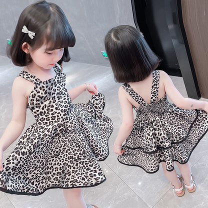 Leopard-print Backless Lace-up Dress With A Tiered Skirt