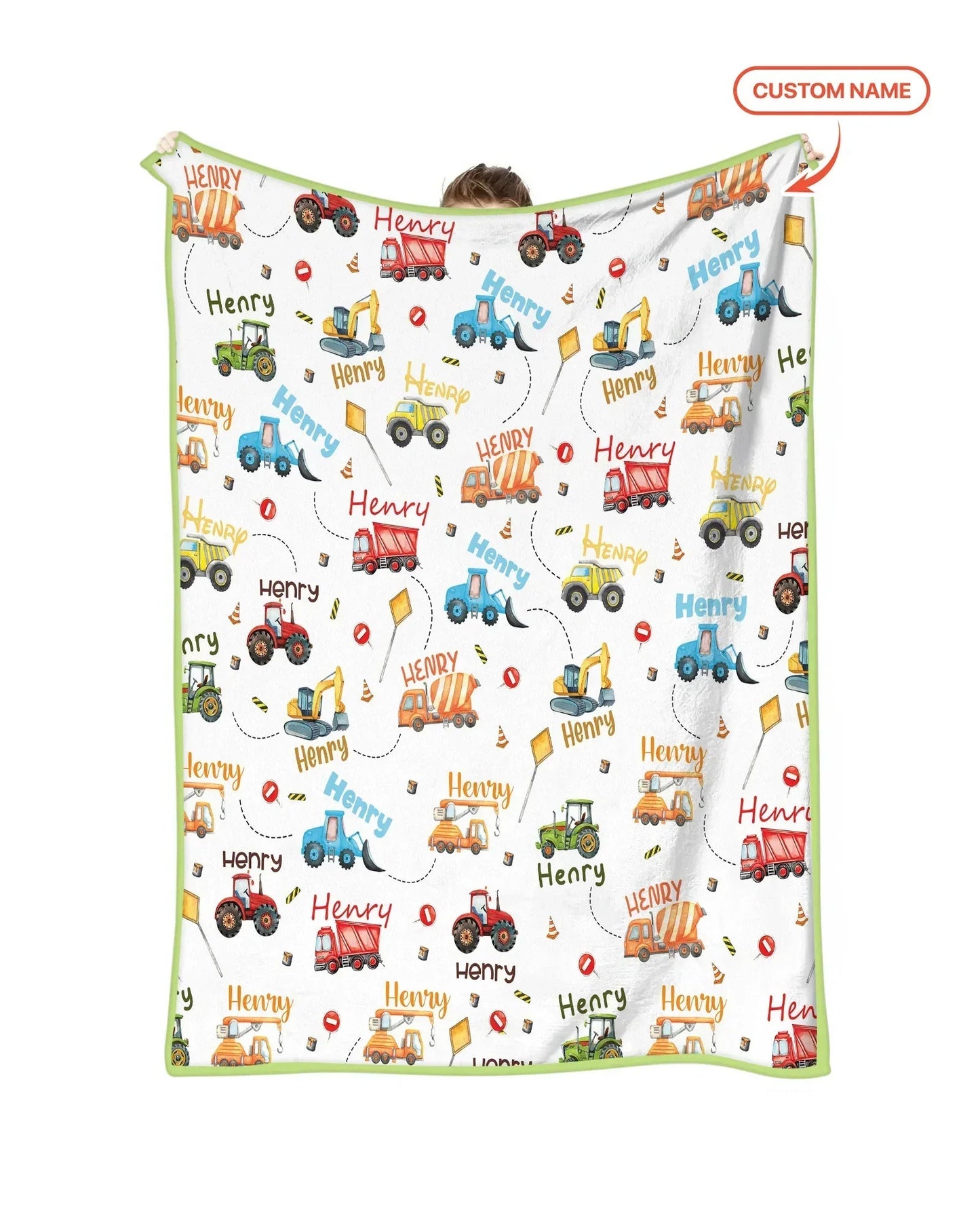 Construction Vehicles Custom Name Bamboo Blanket