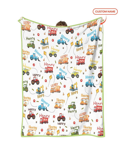 Construction Vehicles Custom Name Bamboo Blanket