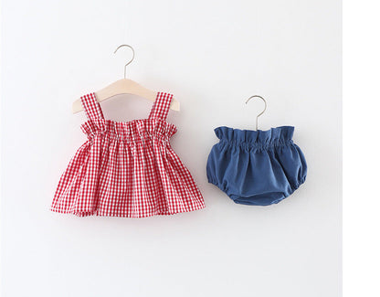 Plaid Suspenders Butt Clothes Trendy Two-piece Suit