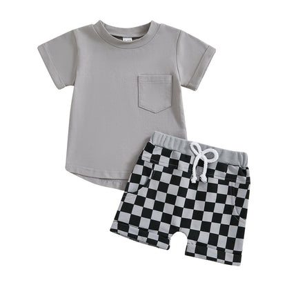 Fashion Personality Boy T-shirt Plaid Shorts Suit