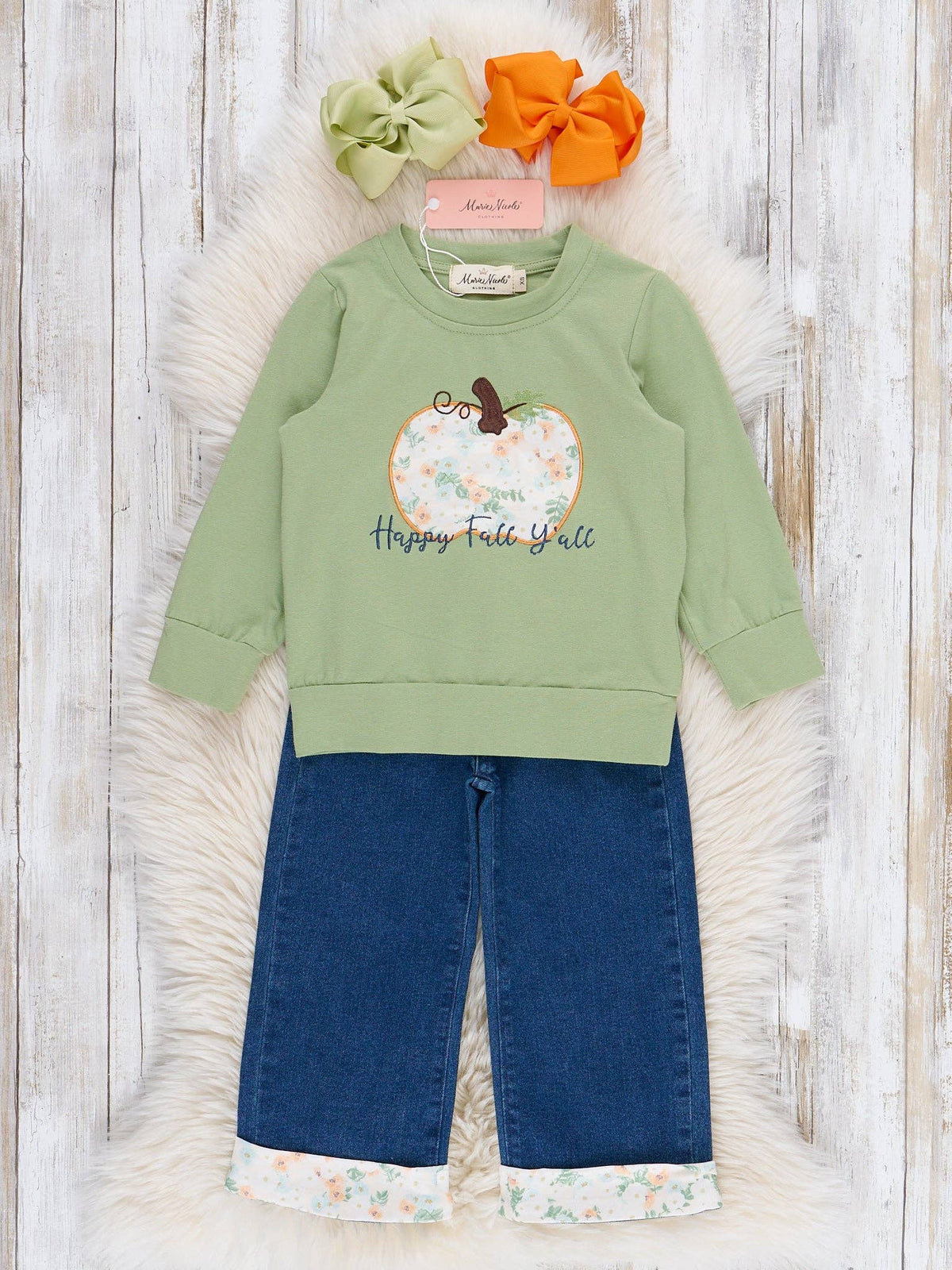 Embroidered "Happy Fall Y'all" Denim Outfit