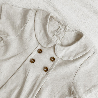 Girls' Short Sleeved Blouse Collar Jumpsuit