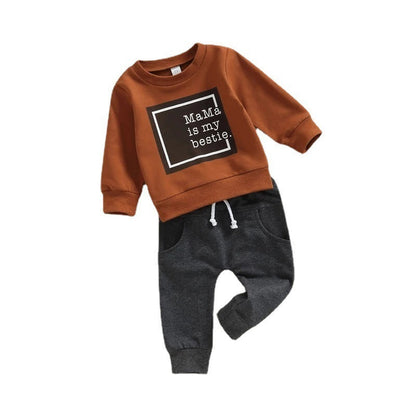Letter Printed Round Neck Long-sleeved Sweater And Trousers Two-piece Set