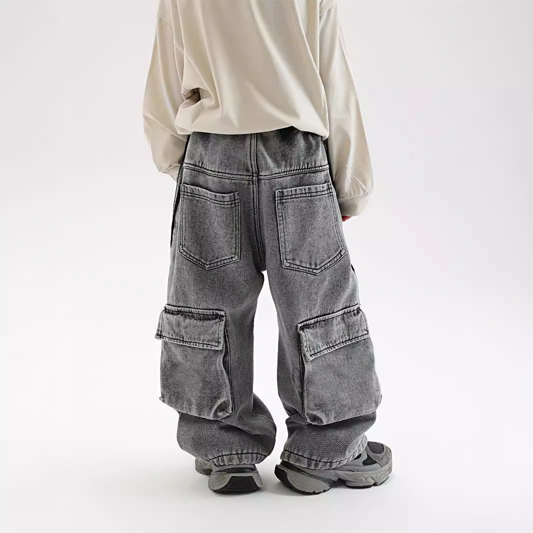 Autumn And Winter New Children Fleece Padded Jeans Warm