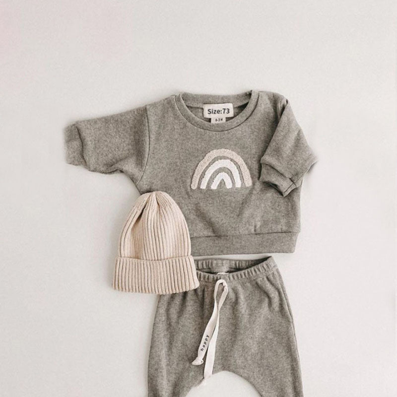 Baby Cartoon Fashion Sun Rainbow Letter Sweatshirt Pants Set