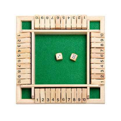 Deluxe Four Sided Shut The Box Dice Board Game 4 Sided 10 Number Wooden Flaps Dices Game Set for Pub Bar Party Supplies