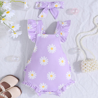 Short Sleeve Casual Rompers Jumpsuit Girls With Headdress
